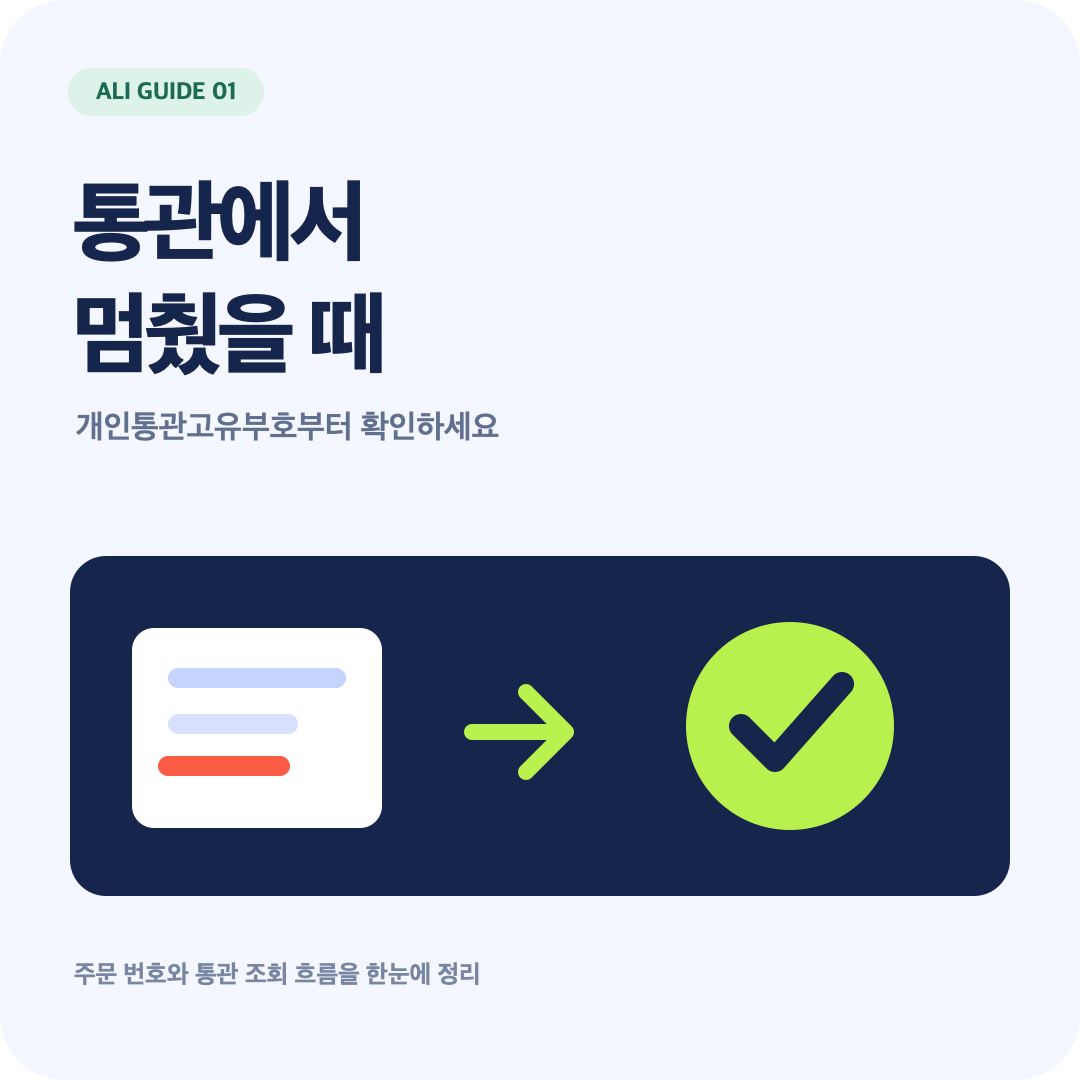 알리 통관에서 확인할 개인통관고유부호와 주문자 정보를 정리한 정사각 안내 이미지